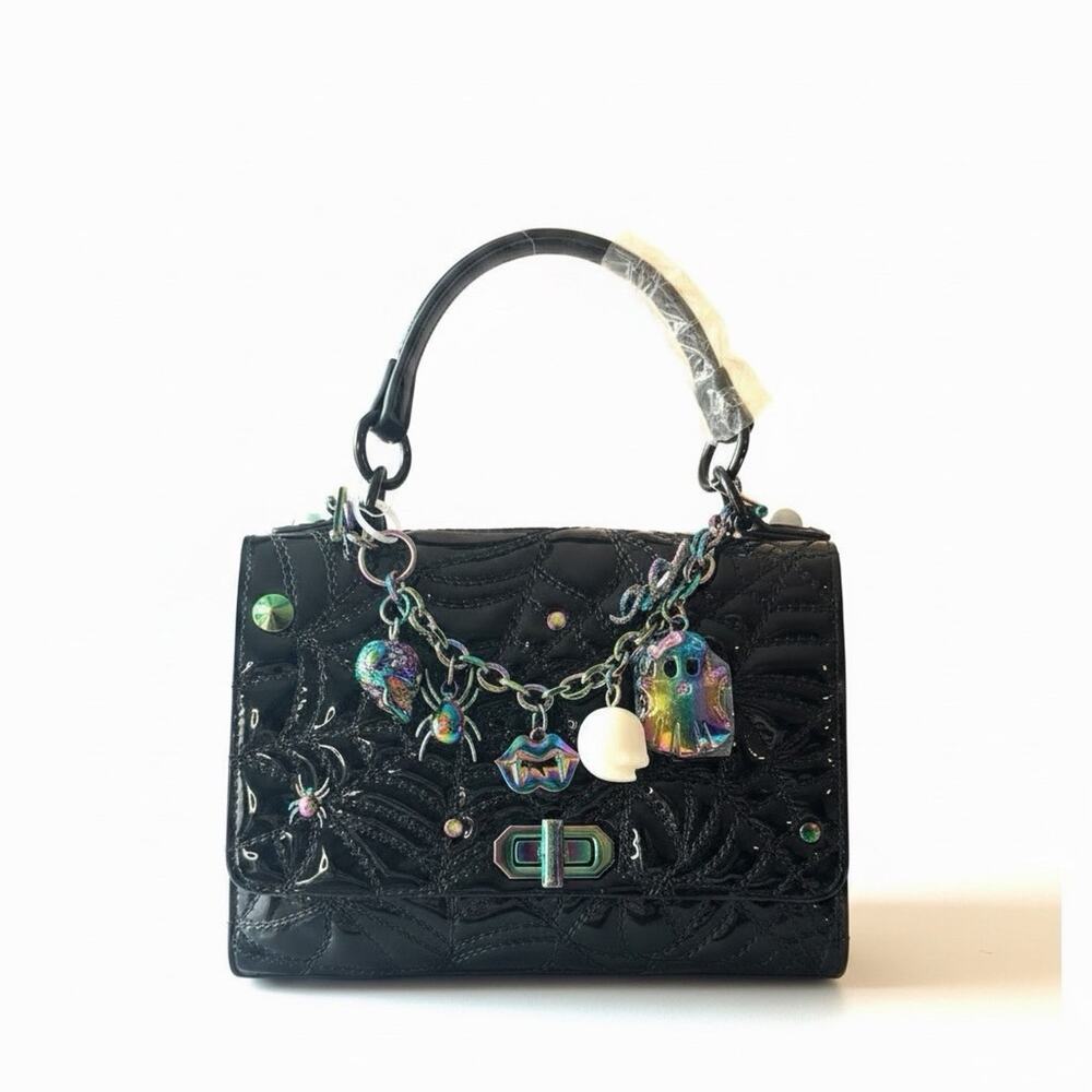 NWT Betsey Johnson Charms & Spells Bag Black Patent Halloween Crossbody HTF - Picture 2 of 11